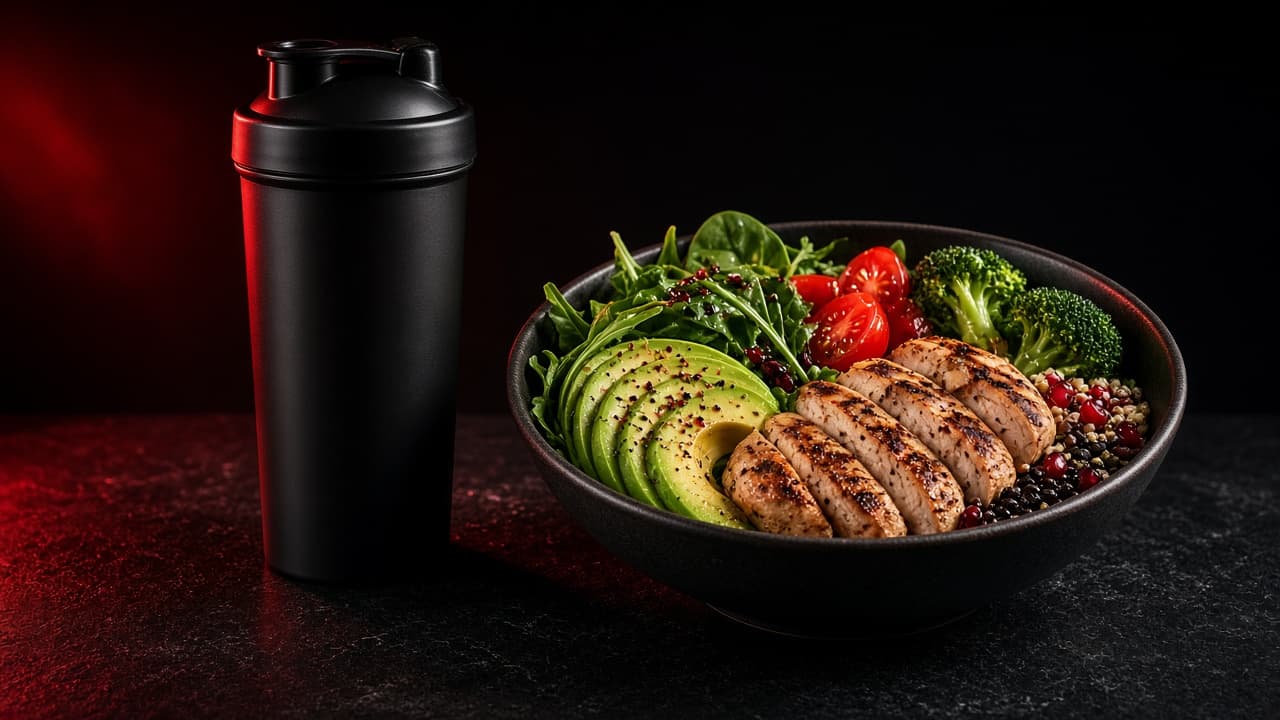 High-protein meal bowl and shaker for nutrition planning